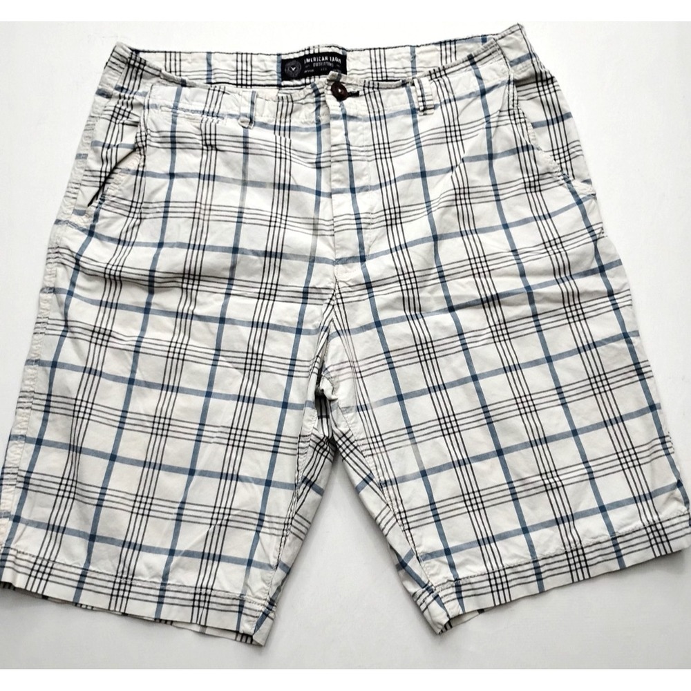 American Eagle Long Board Chino Shorts Plaid Classic Fit 11" Inseam Mens 36